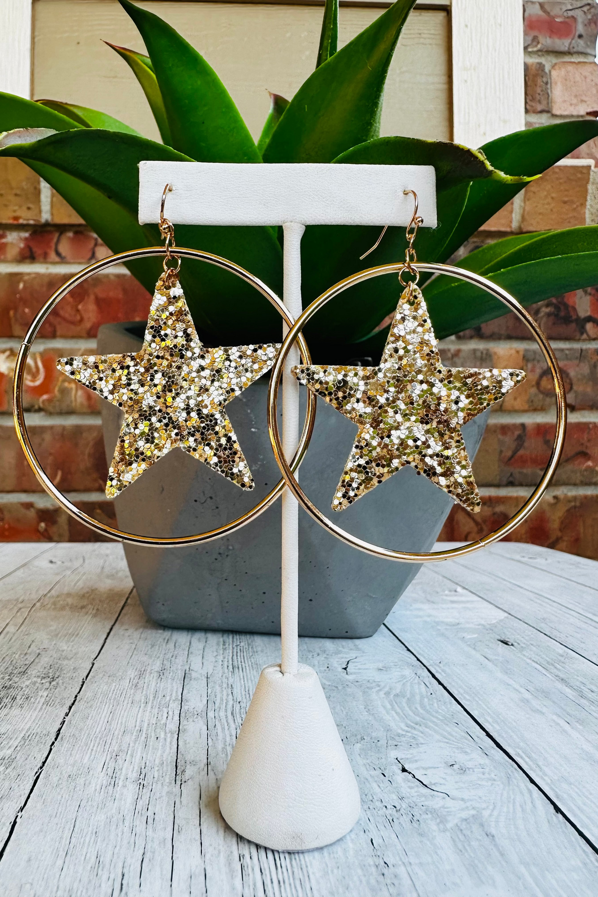 Glitter Star Hoop Earrings - E022 (4 Colors)