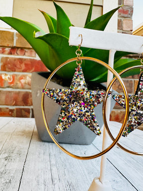 Glitter Star Hoop Earrings - E022 (4 Colors)