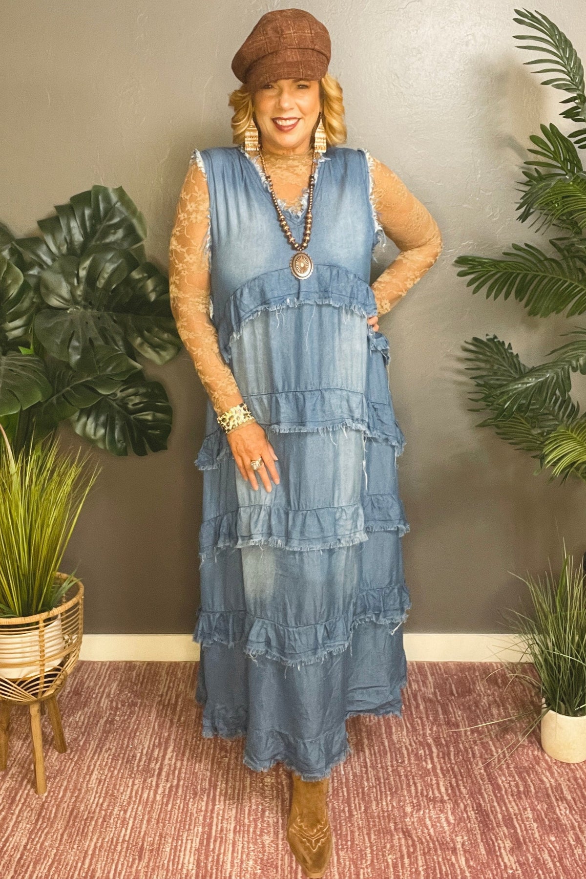 Dress It Up Raw Hem Denim Maxi Dress