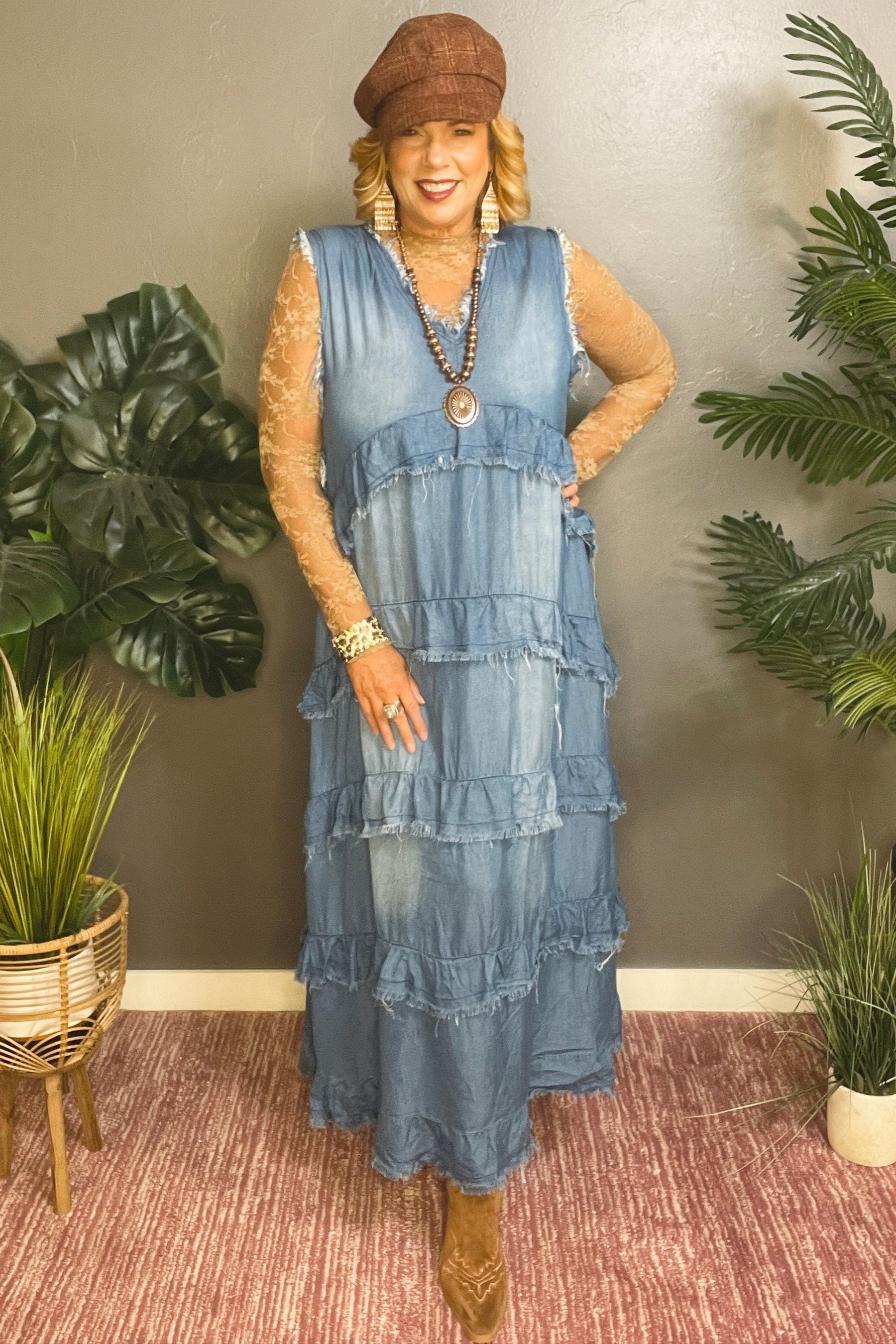 Dress It Up Raw Hem Denim Maxi Dress