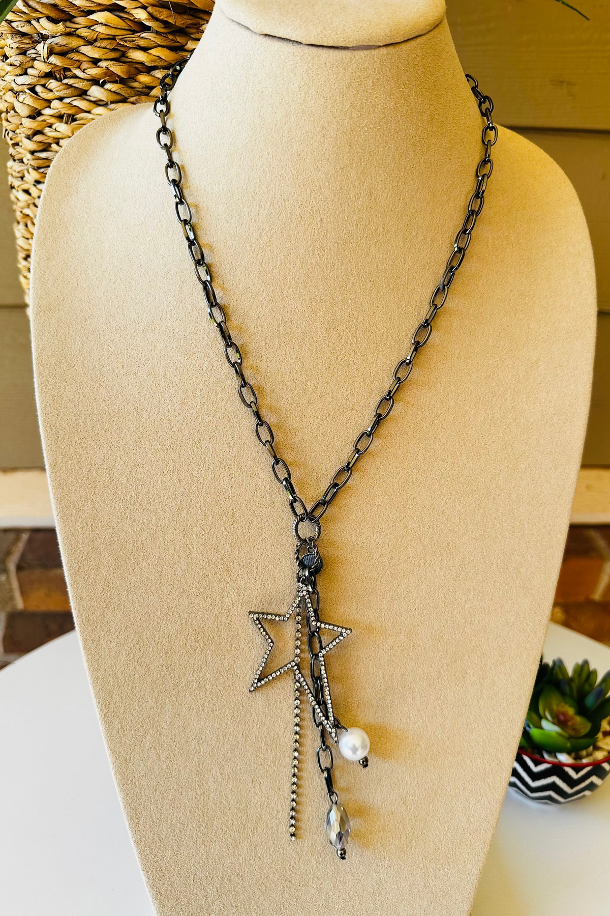 Bling Star And Charm Necklace - N058SI