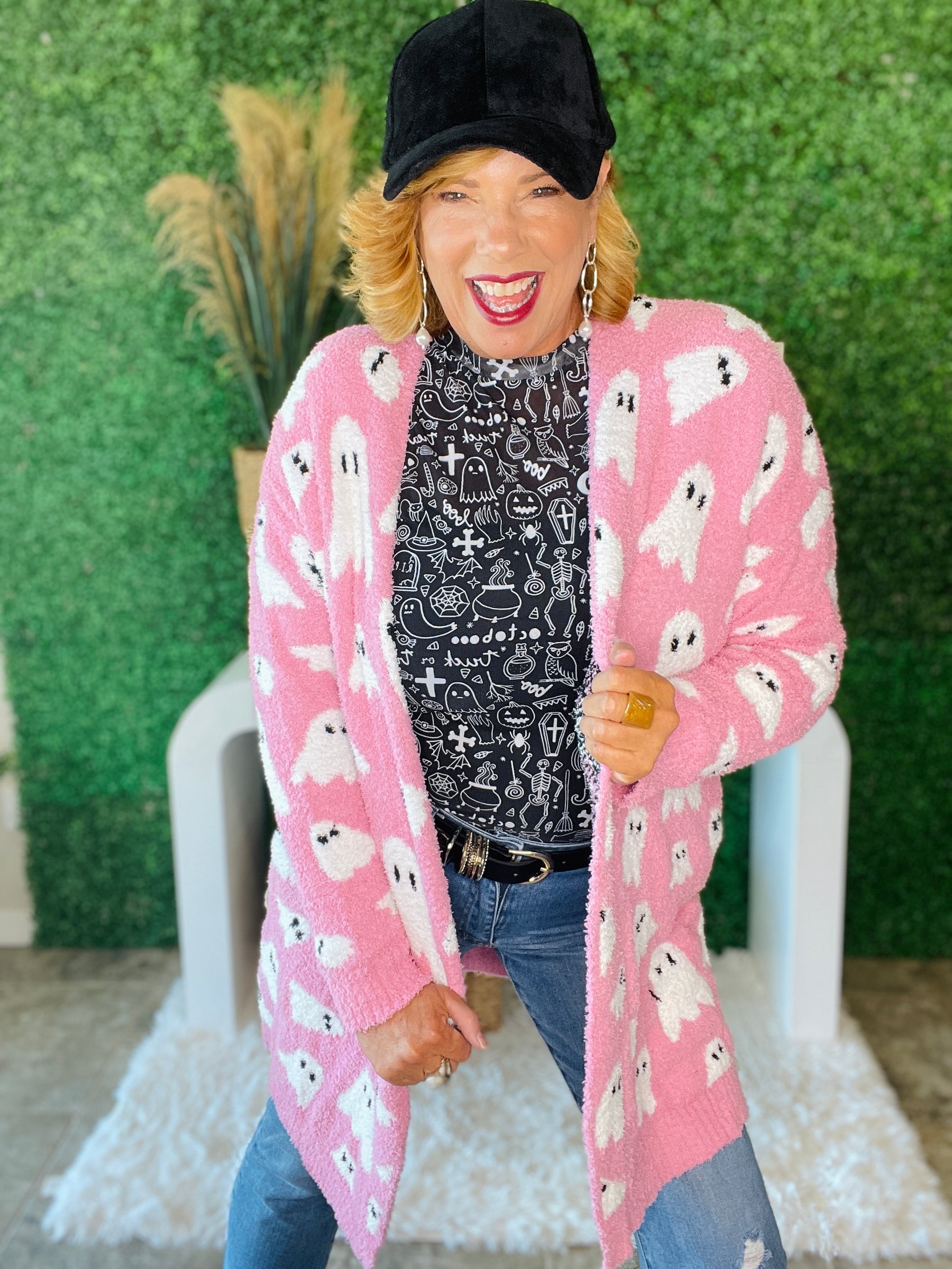 Pink Ghost Halloween Cloud Cardigan - OT001PK