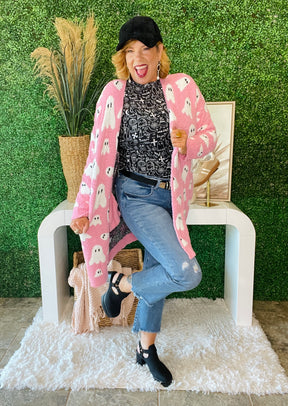 Pink Ghost Halloween Cloud Cardigan - OT001PK