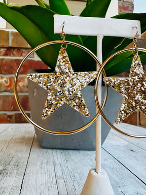 Glitter Star Hoop Earrings - E022 (4 Colors)