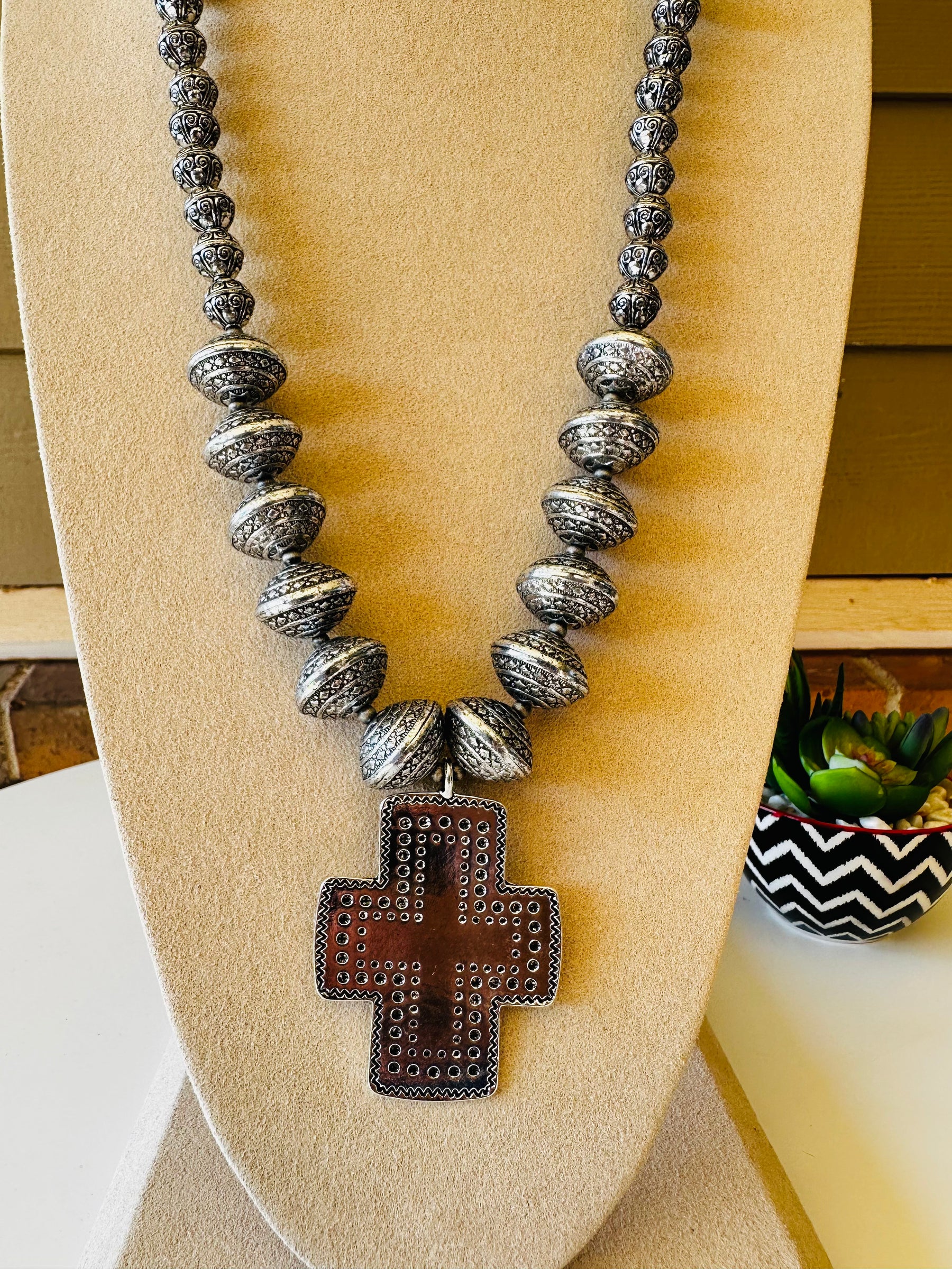 Antique Silver Cross Necklace - N056AS