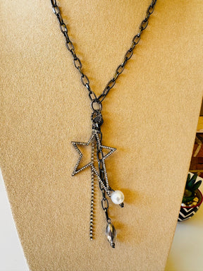 Bling Star And Charm Necklace - N058SI