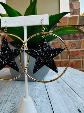Glitter Star Hoop Earrings - E022 (4 Colors)