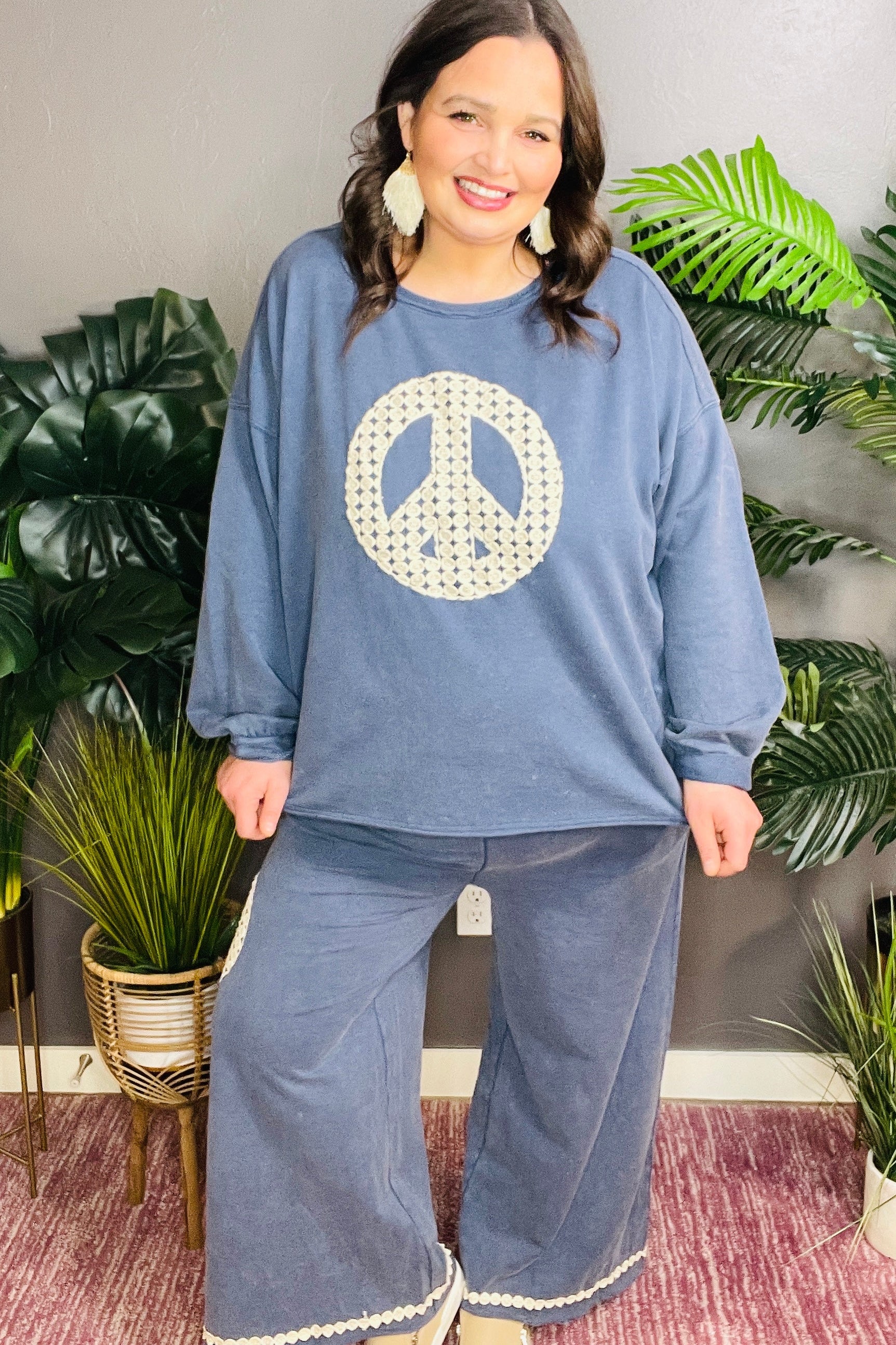 Peace All Around Denim Blue Pants - P039DB