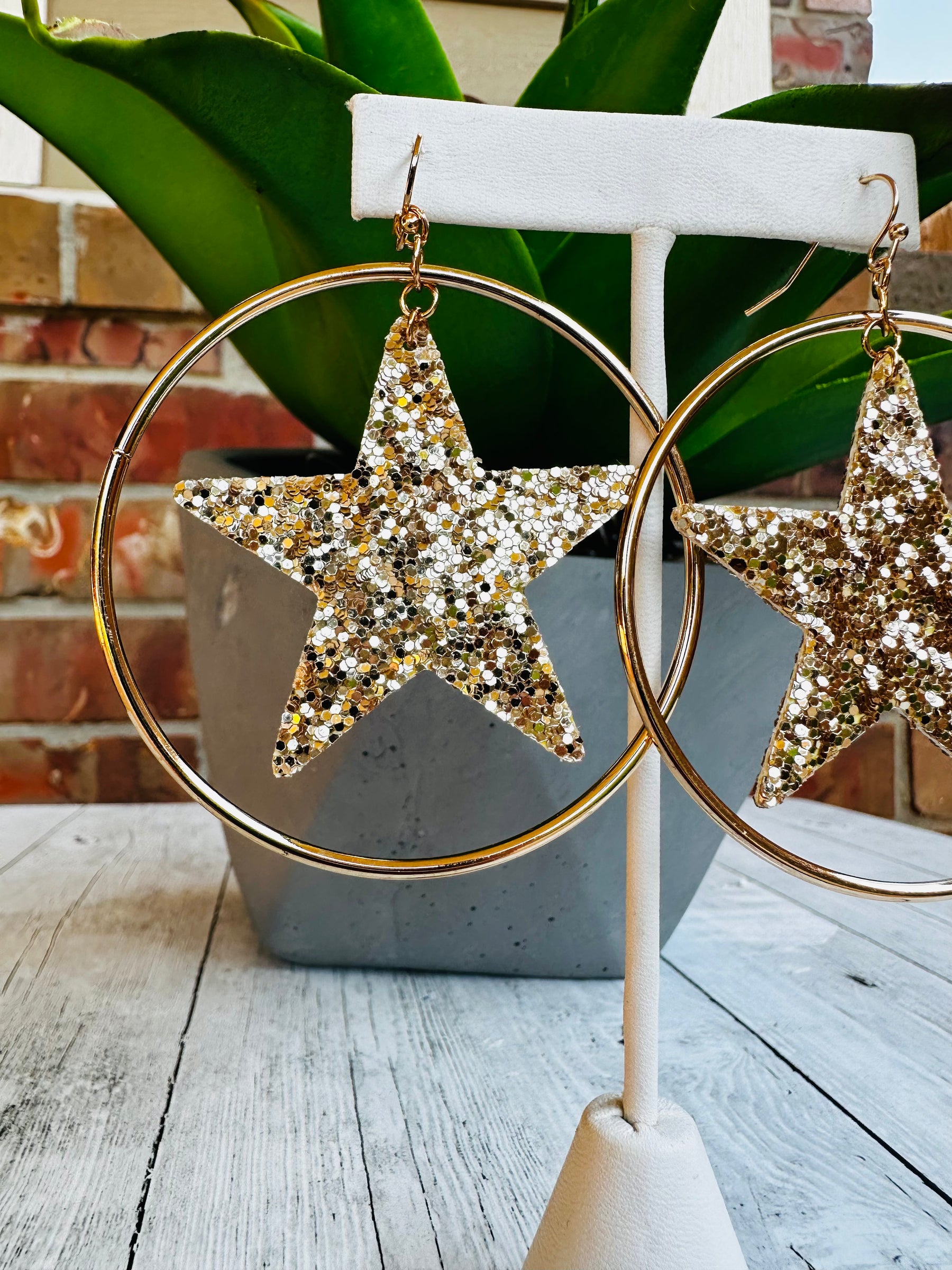 Glitter Star Hoop Earrings - E022 (4 Colors)