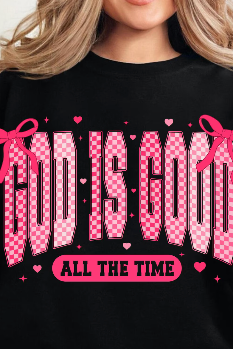 God is Good Pink Bows Graphic Tee and Sweatshirt