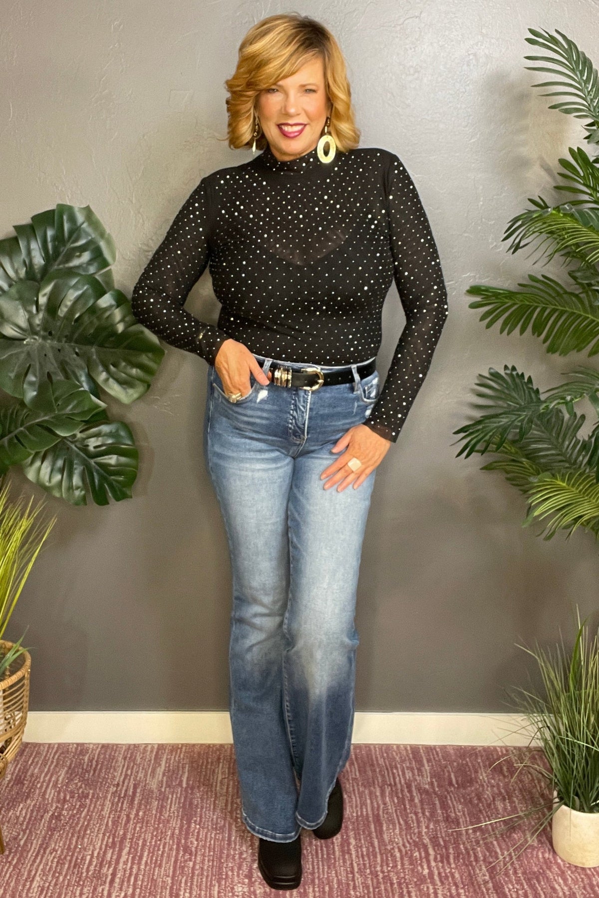 Bling It On Rhinestone Embellished Sheer Top