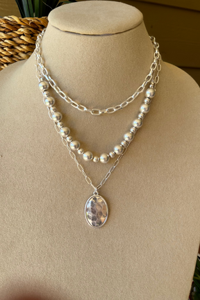 Hammered Oval Pendant Necklace - N051SI