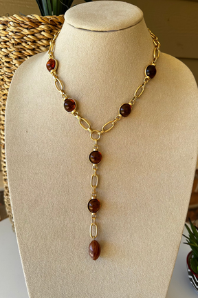 Gold With Tortoise Bead Y Necklace - N046TO