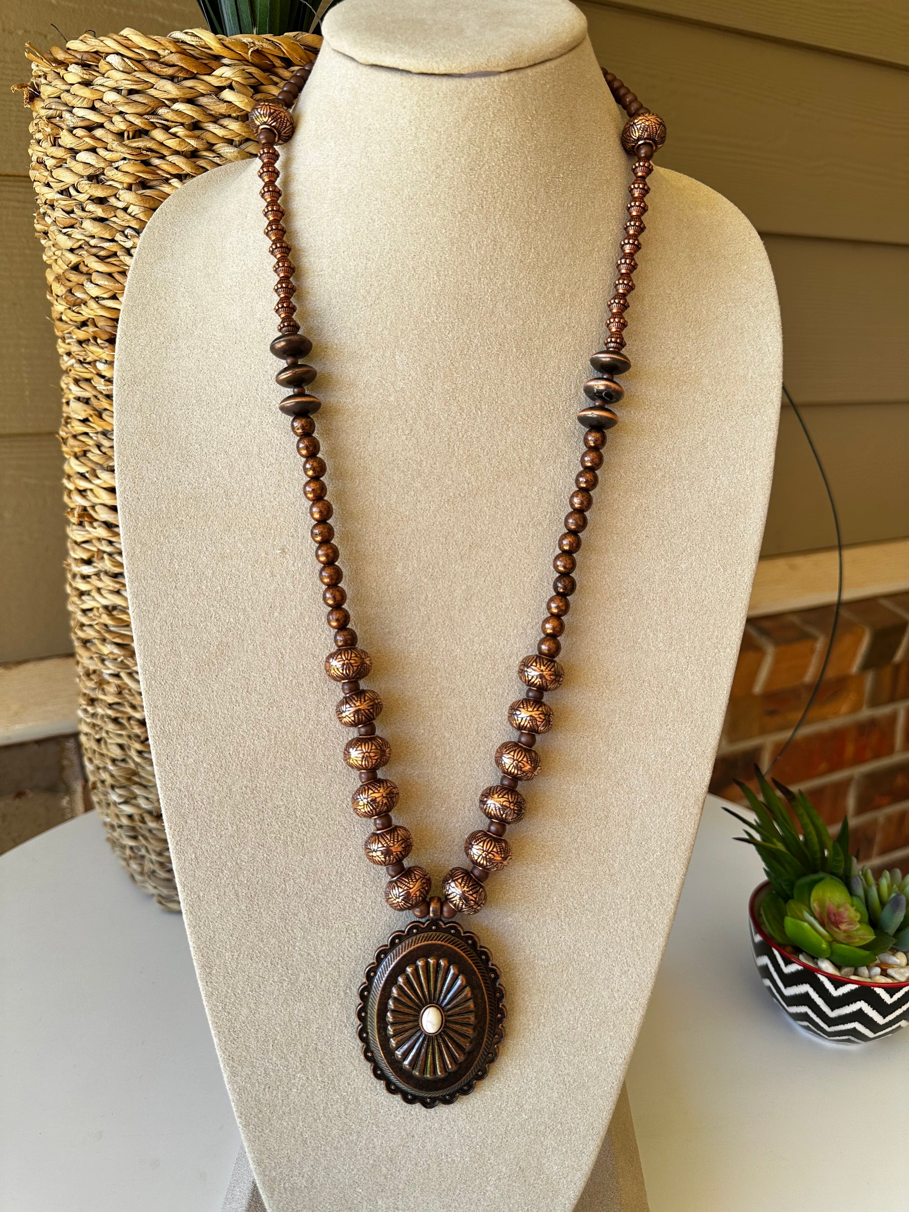 Copper Squash Blossom Concho Necklace - N016CO