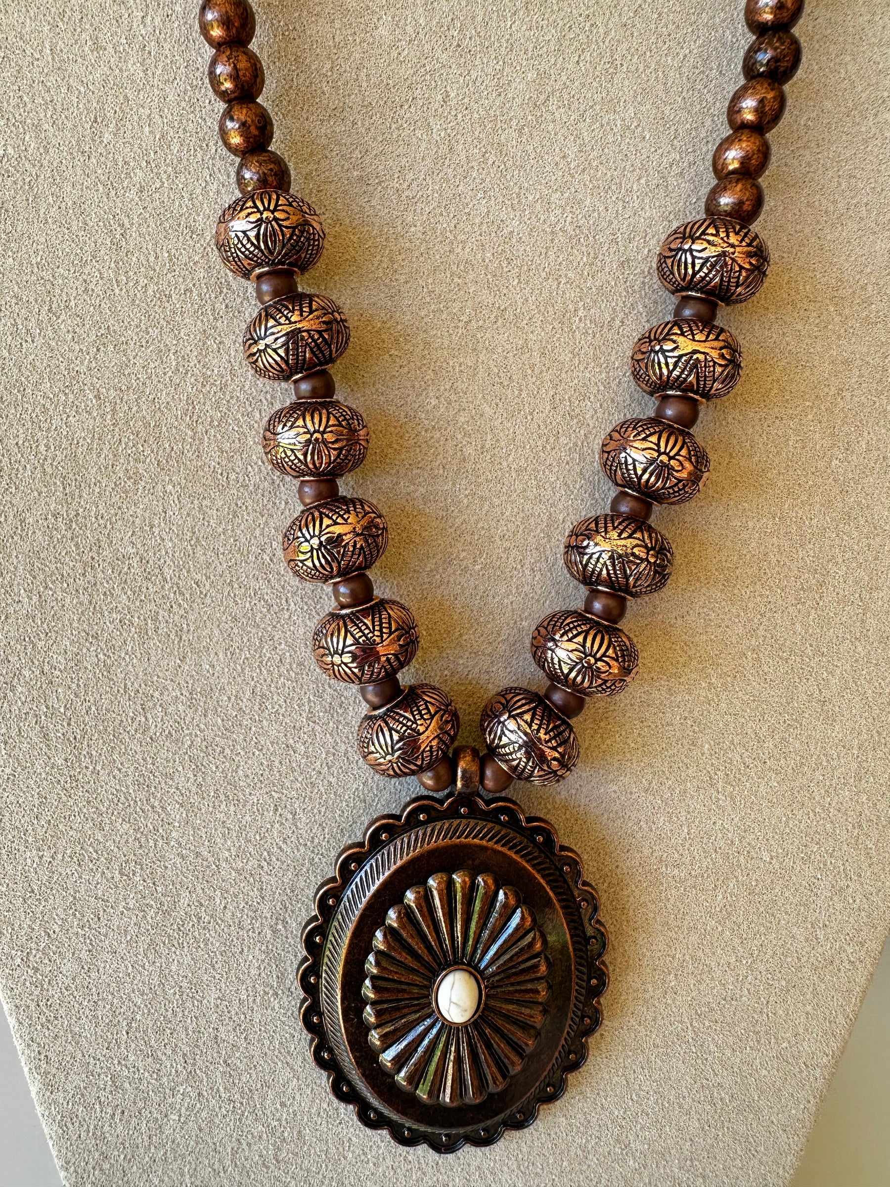 Copper Squash Blossom Concho Necklace - N016CO