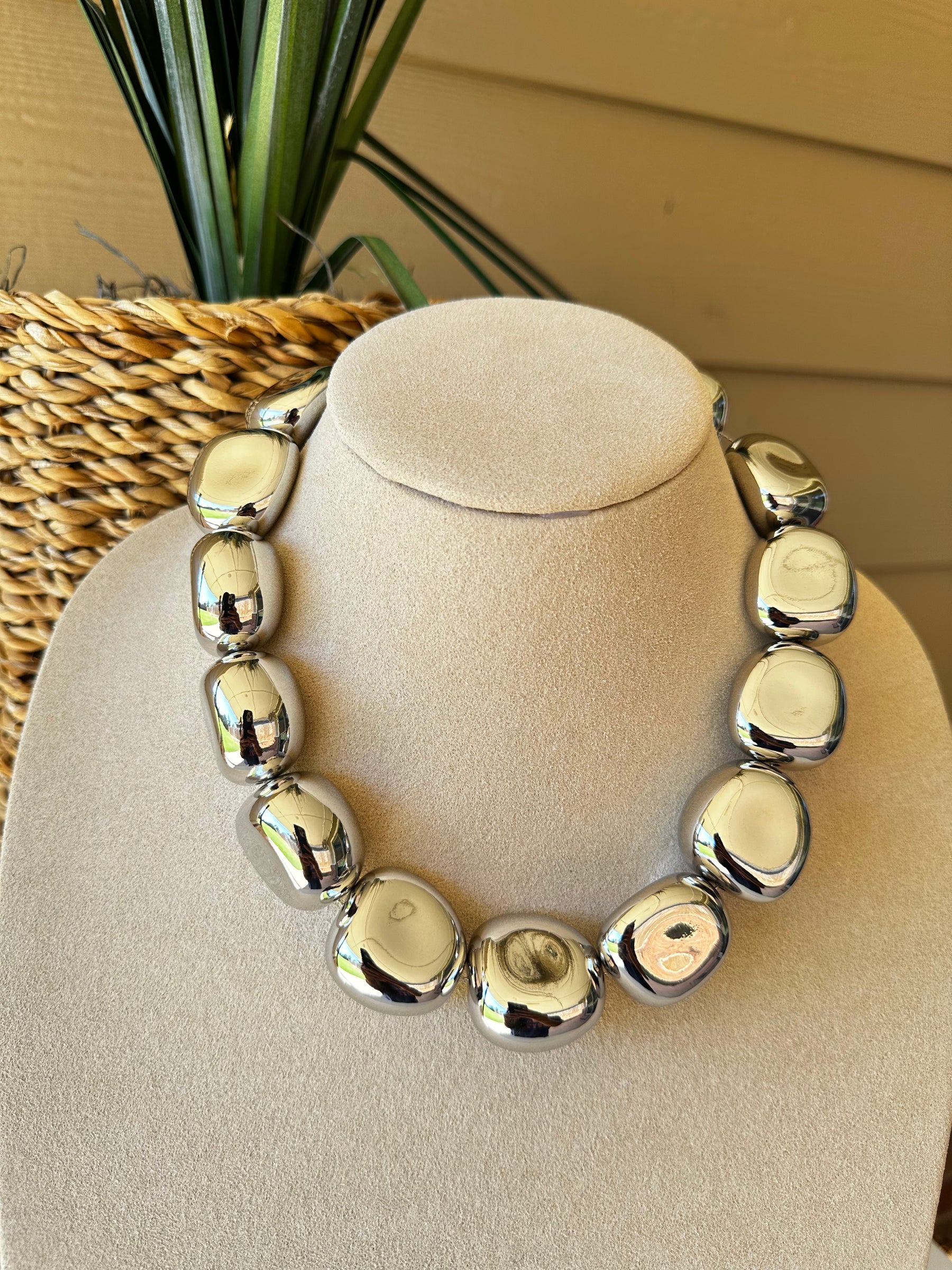 Silver Chunky Nugget Necklace - N053SI