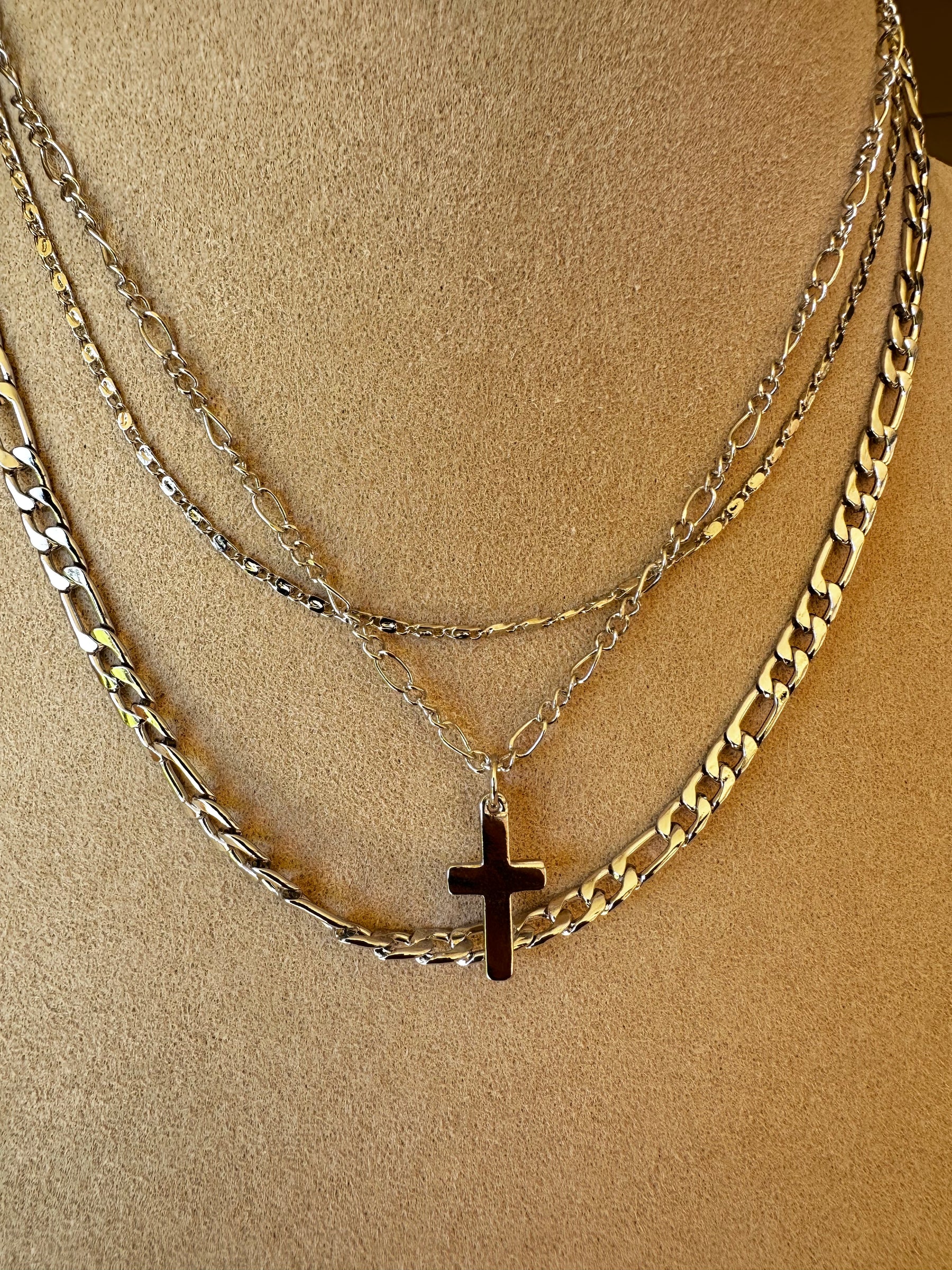Silver Cross Multi Necklace - N044SI
