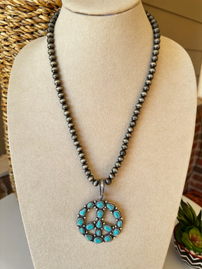 Navajo Bead Turquoise Peace Necklace - N033TU