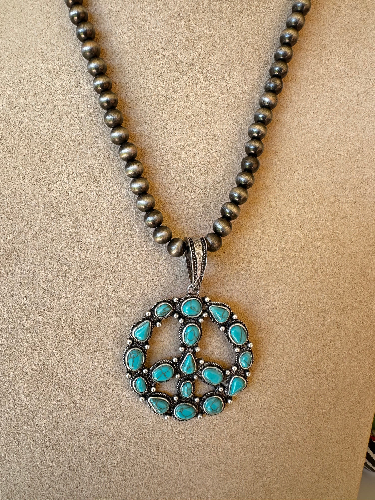 Navajo Bead Turquoise Peace Necklace - N033TU