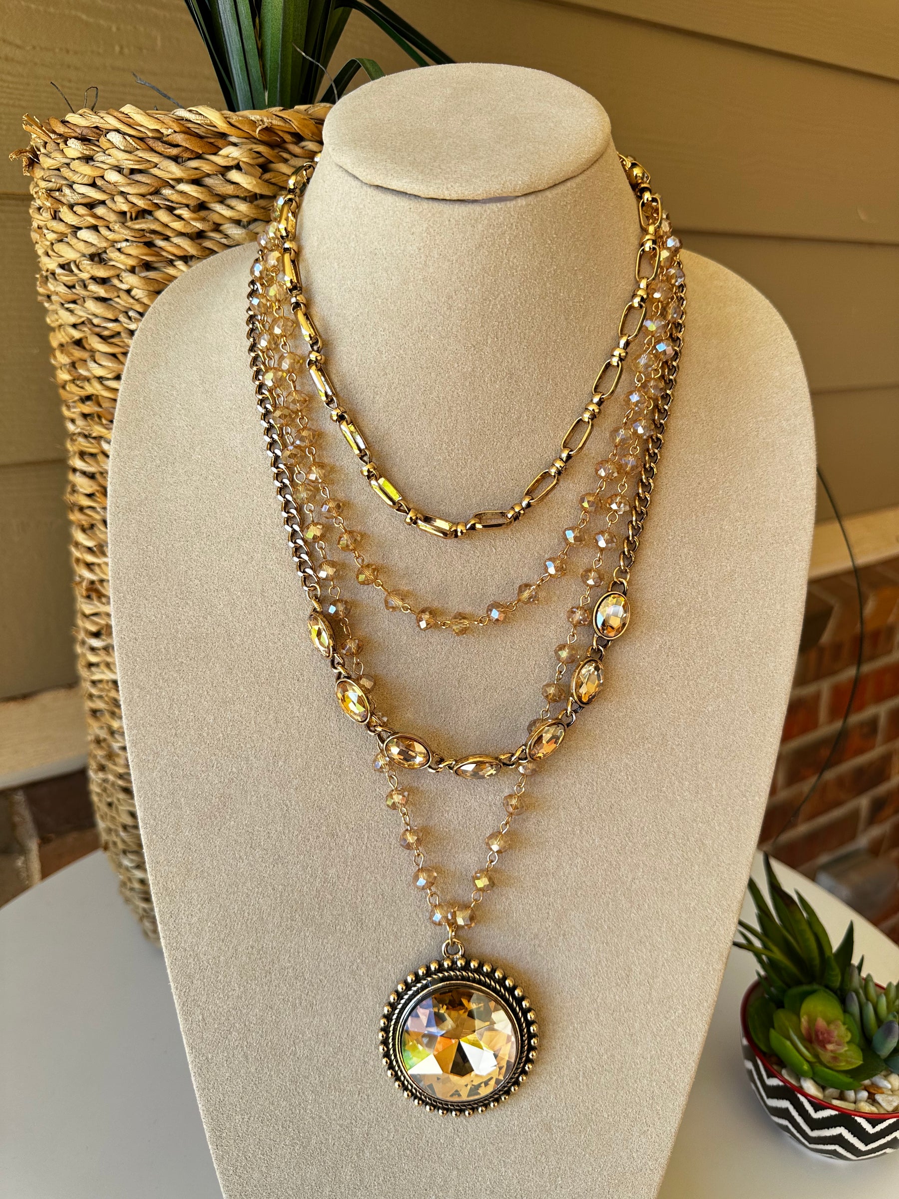 Gold Beaded Layer Necklace - N019GO