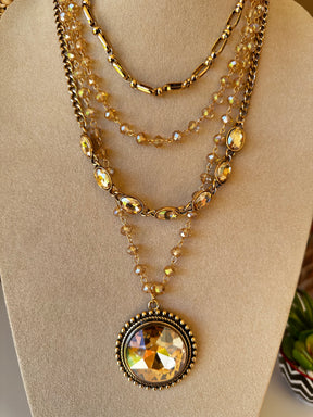 Gold Beaded Layer Necklace - N019GO