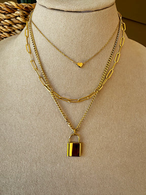 Gold Lock Multi Chain Necklace - N025GO