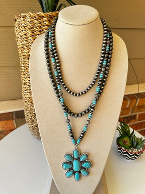 Turquoise Layered Squash Blossom Necklace - N021TU