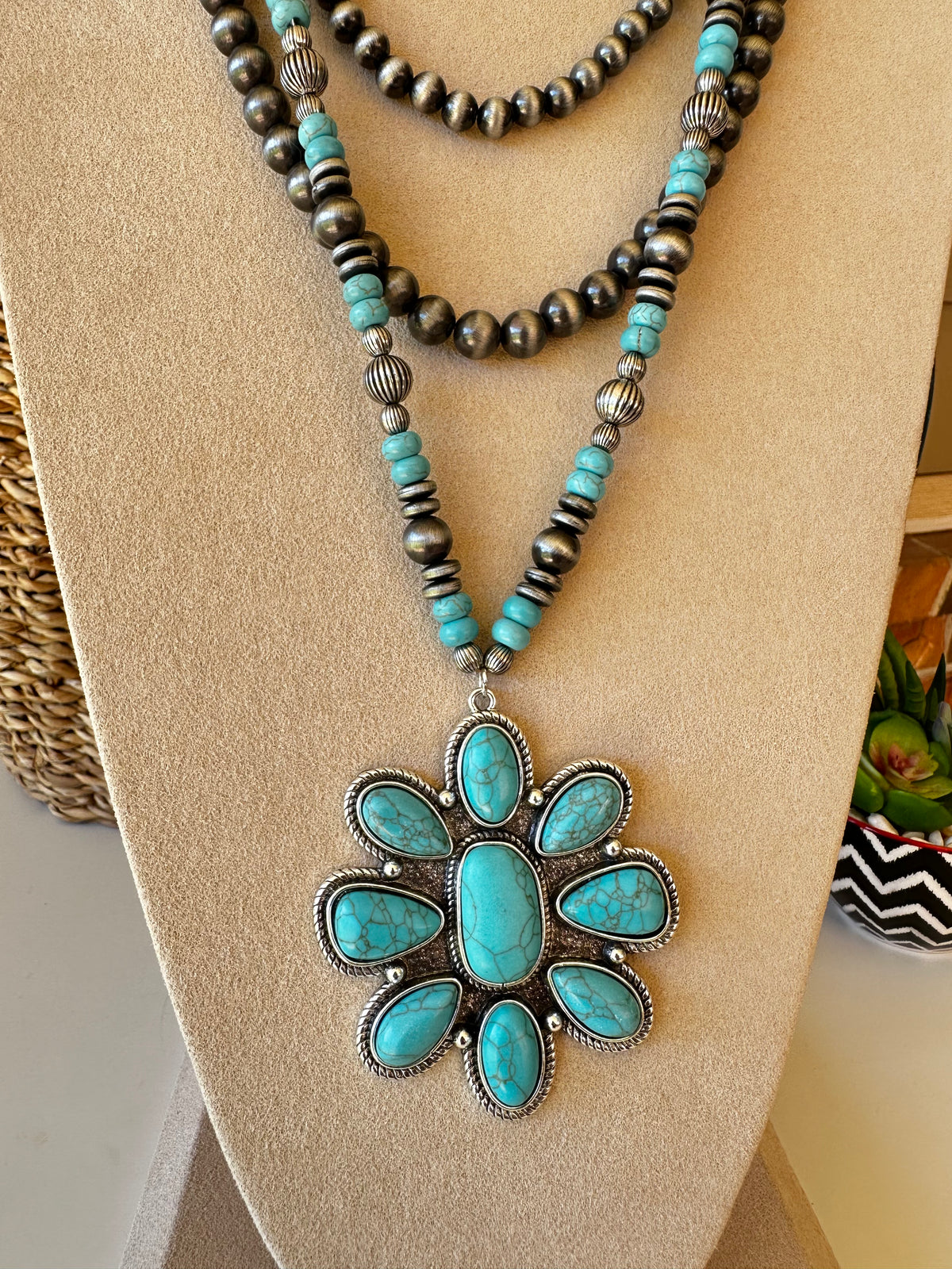Turquoise Layered Squash Blossom Necklace - N021TU