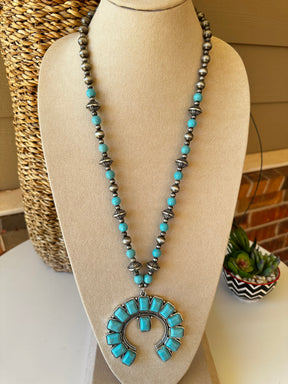 Turquoise Squash Blossom Concho Necklace - N022TU