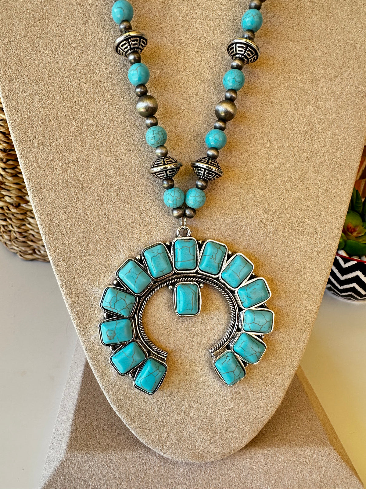 Turquoise Squash Blossom Concho Necklace - N022TU