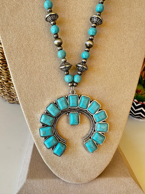 Turquoise Squash Blossom Concho Necklace - N022TU