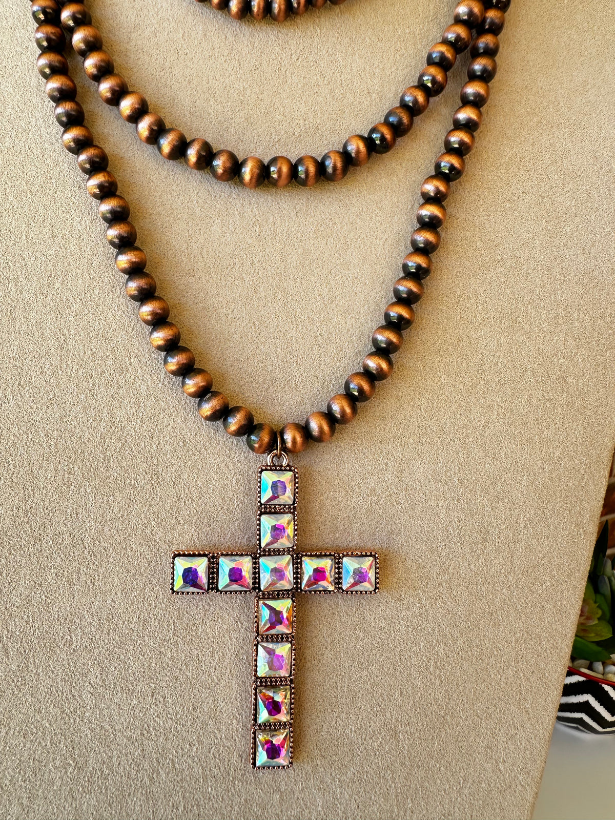 Copper Double Strand Cross Necklace - N014CO