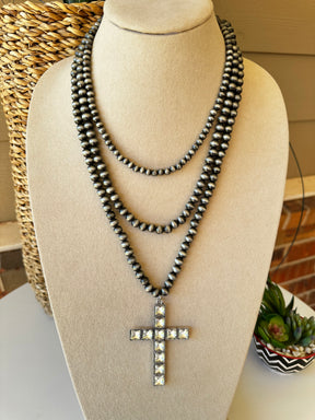 Silver Double Strand Cross Necklace - N015SI