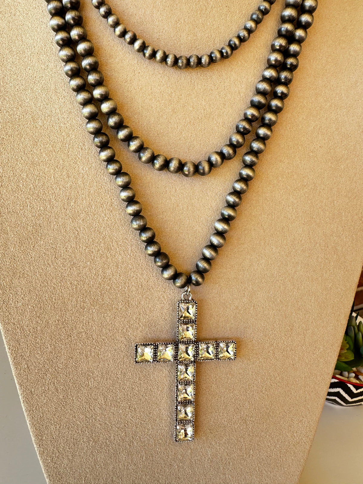 Silver Double Strand Cross Necklace - N015SI