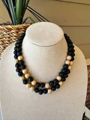 Black Wood Bead Statement Necklace - N004BK