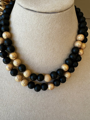Black Wood Bead Statement Necklace - N004BK
