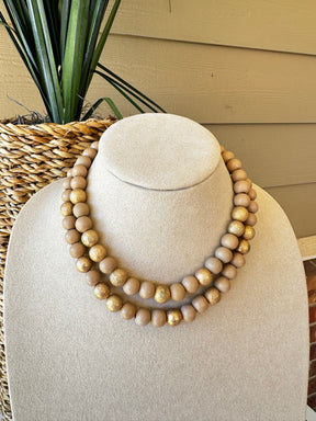 Nude Wood Bead Statement Necklace - N005ND