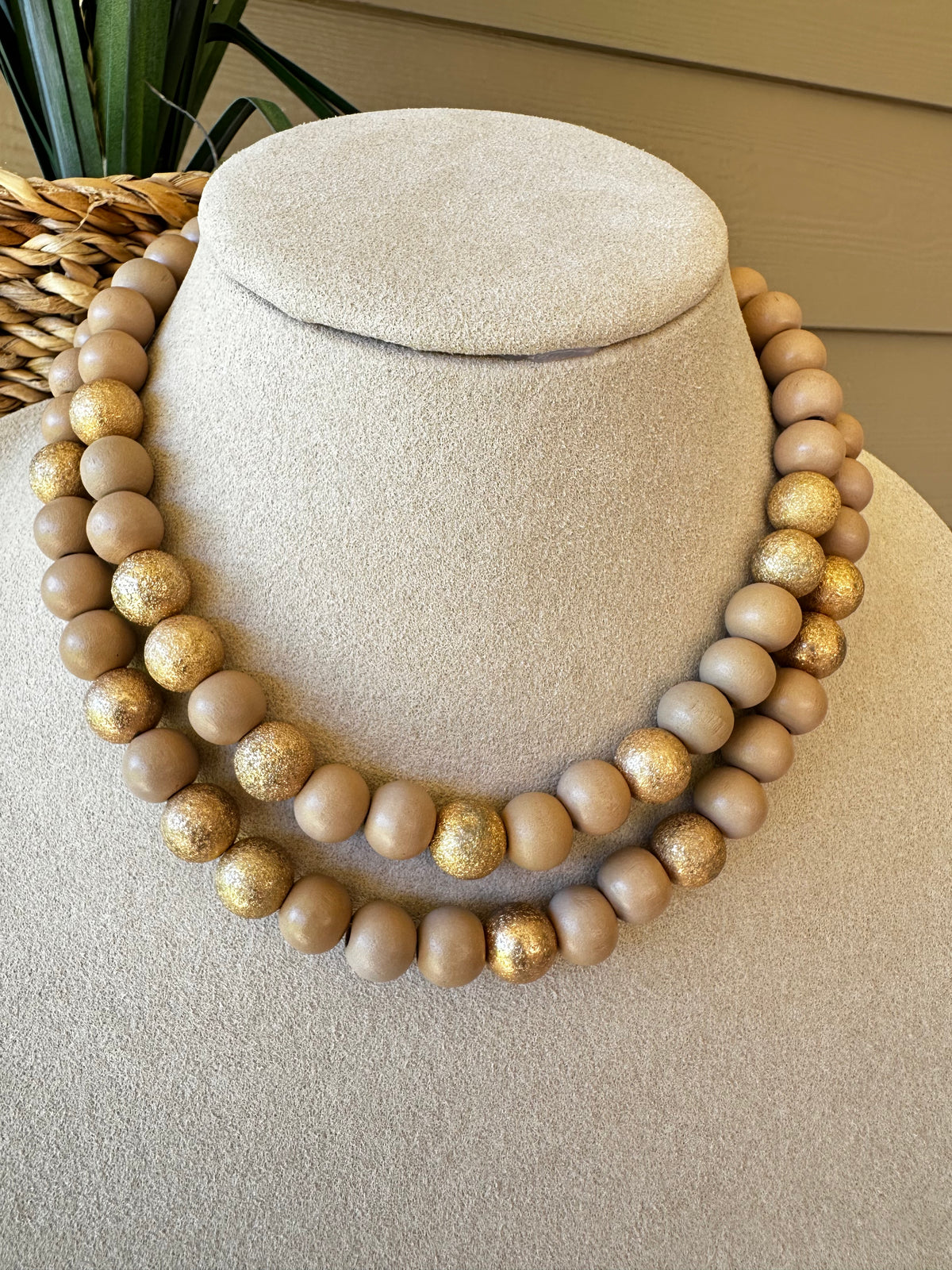 Nude Wood Bead Statement Necklace - N005ND