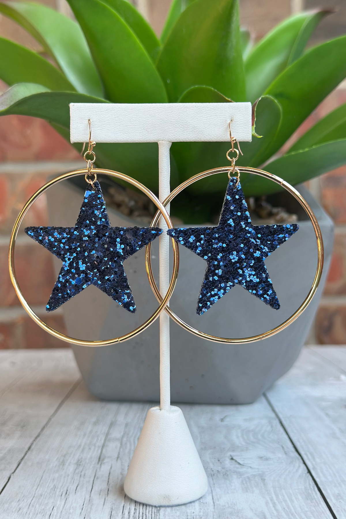 Glitter Star Hoop Earrings - E022 (4 Colors)