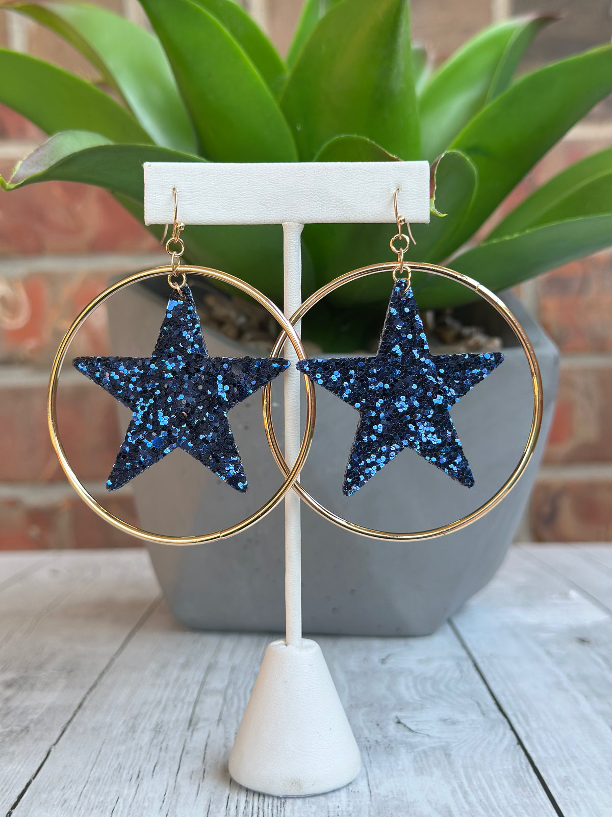 Glitter Star Hoop Earrings - E022 (4 Colors)