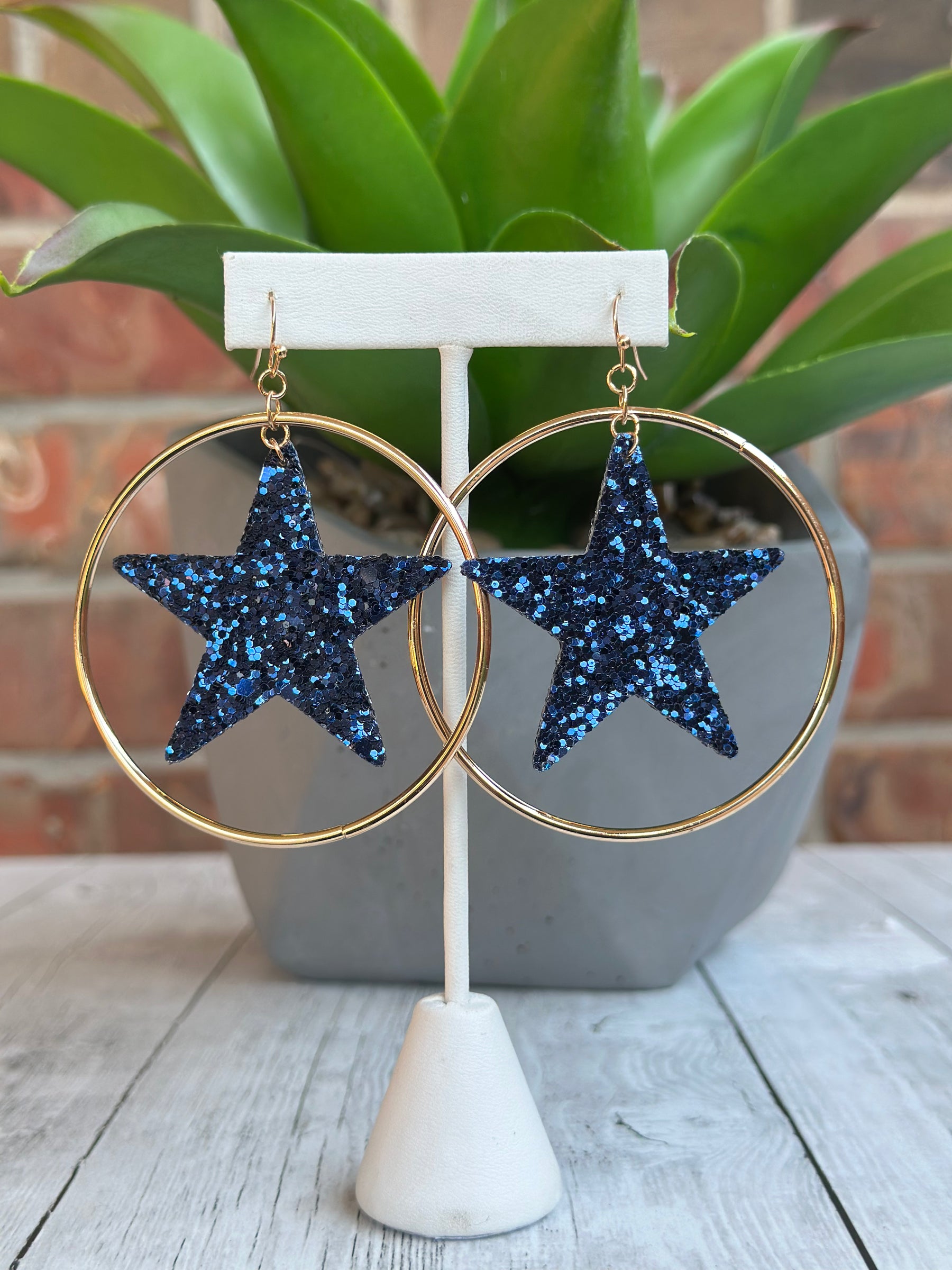 Glitter Star Hoop Earrings - E022 (4 Colors)