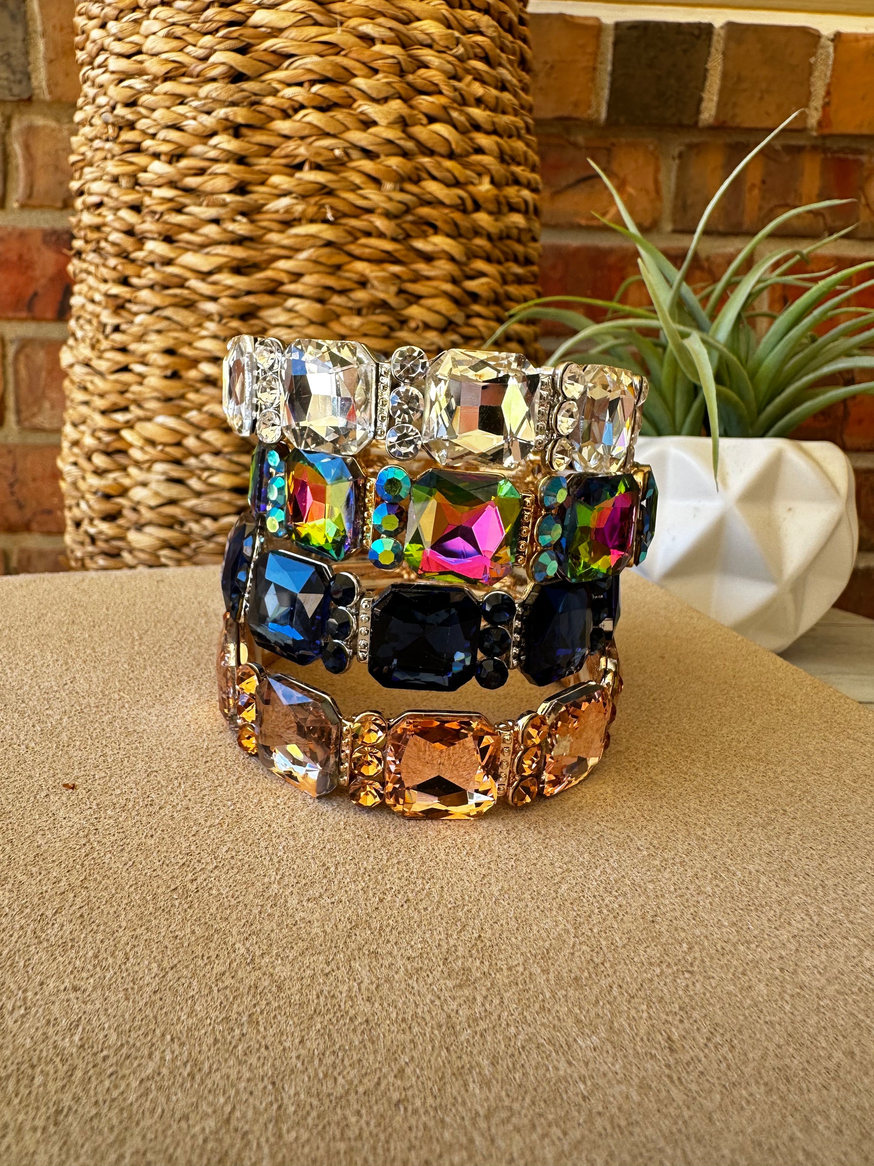 Crystal Cluster Jeweled Stretch Bracelet (4 Colors) - B040