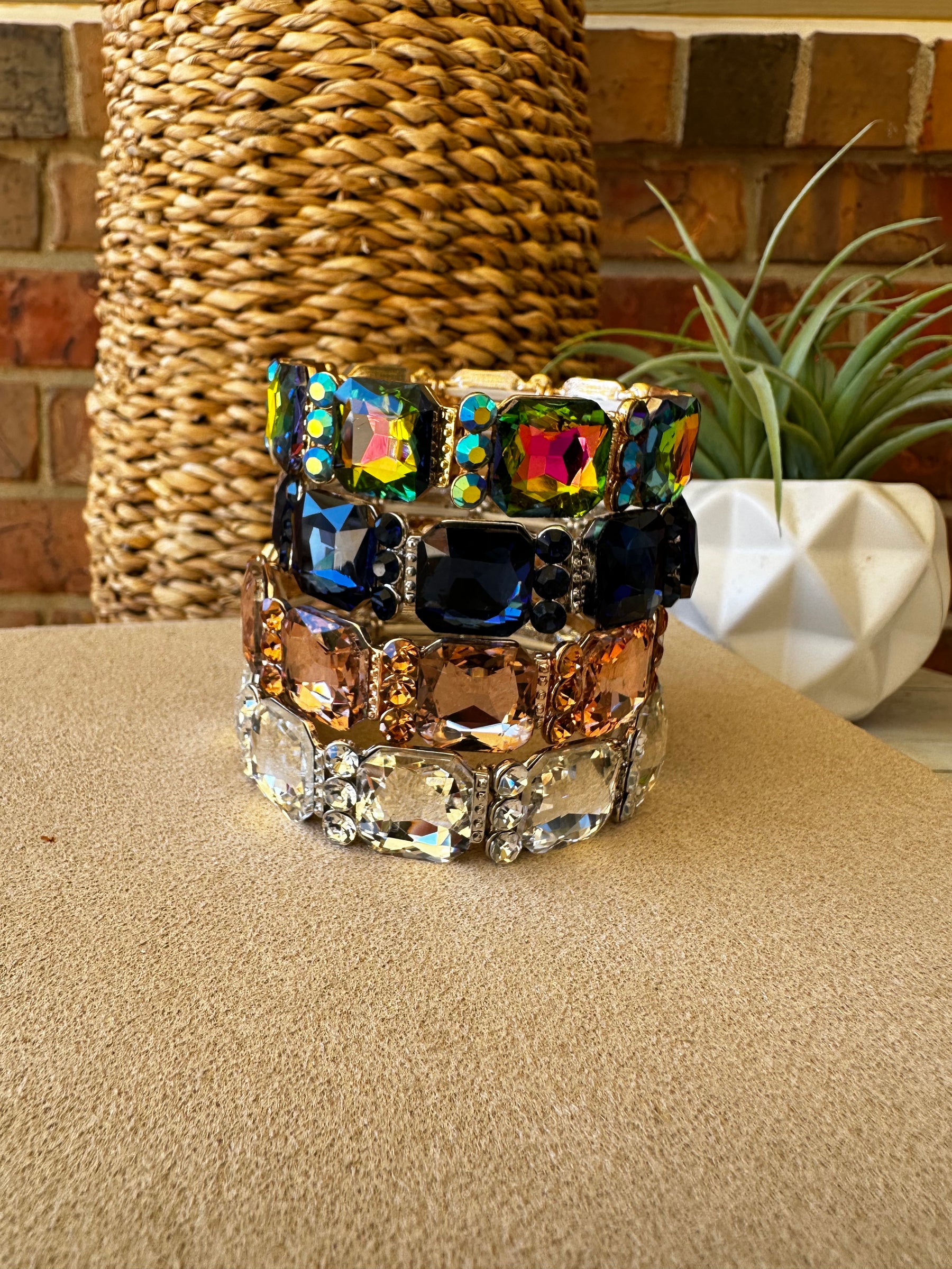 Crystal Cluster Jeweled Stretch Bracelet (4 Colors) - B040