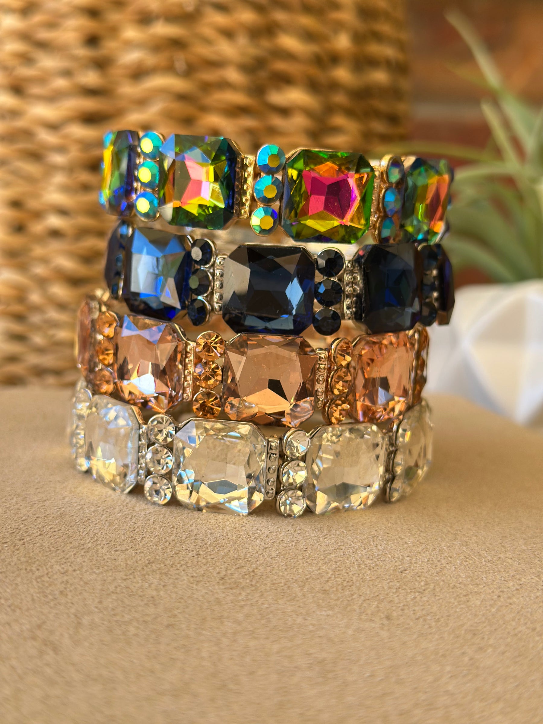 Crystal Cluster Jeweled Stretch Bracelet (4 Colors) - B040