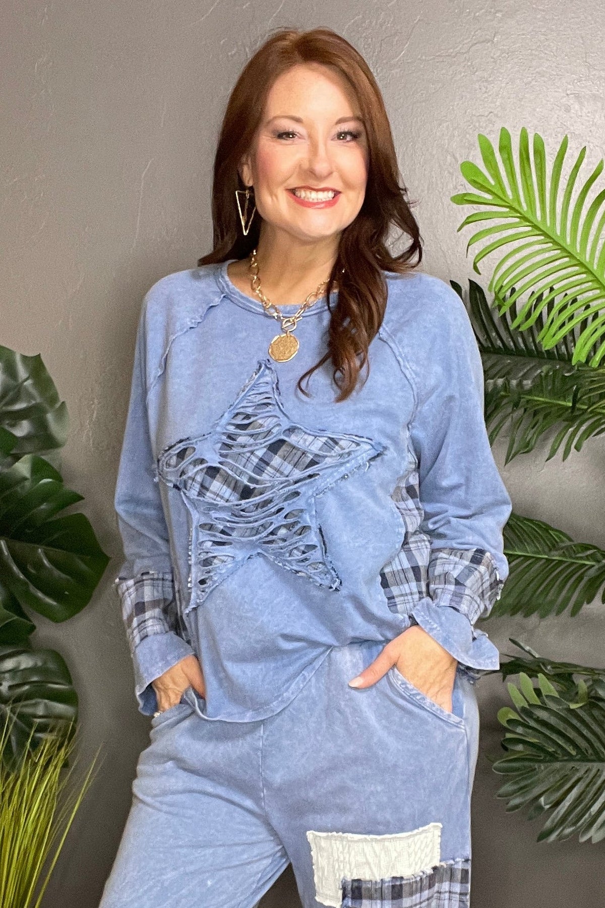 Casual Cutie Plaid Star Top - S126DB