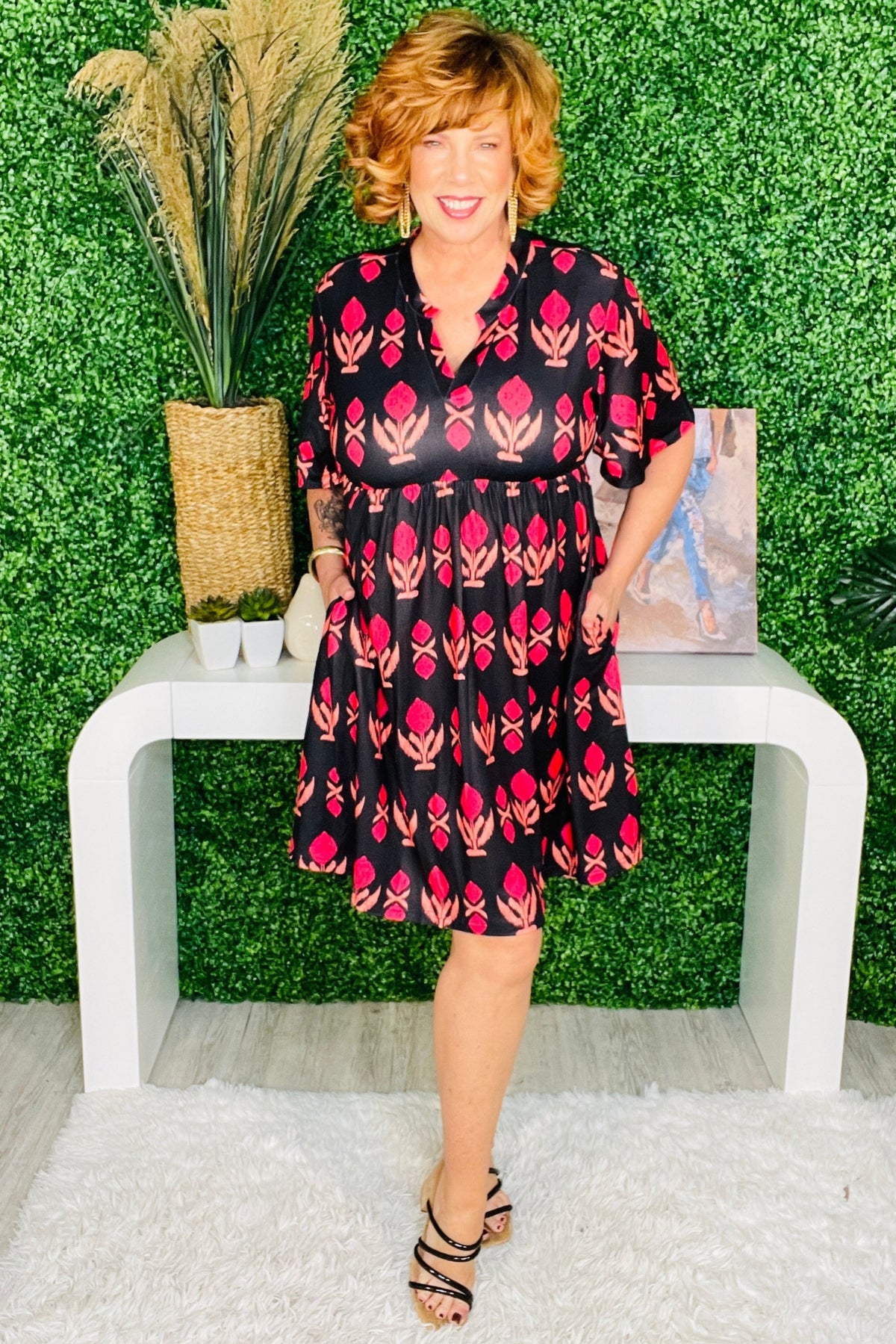 New Adventures Black/Red V Neck Dress - D5738BK