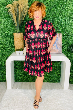 New Adventures Black/Red V Neck Dress - D5738BK