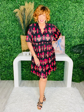 New Adventures Black/Red V Neck Dress - D5738BK