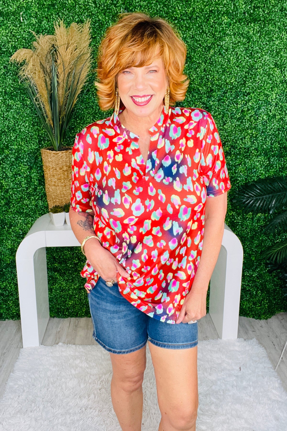 Treasured Times Red/Multi Printed Top - T11334RD