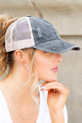 Distressed Messy Bun Caps | Adjustable (3 Colors)